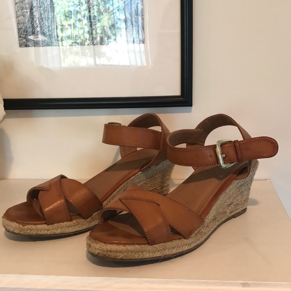 Brown Espadrille Wedge Sandals, Size 7.5